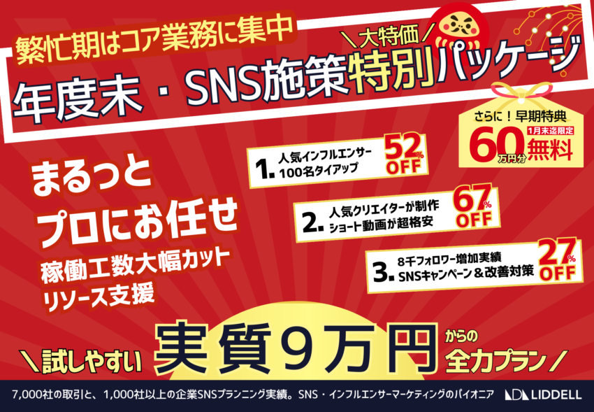 《年度末・SNS特別施策》リソース不足の年度末に稼働工数大幅カット！大特価プラン