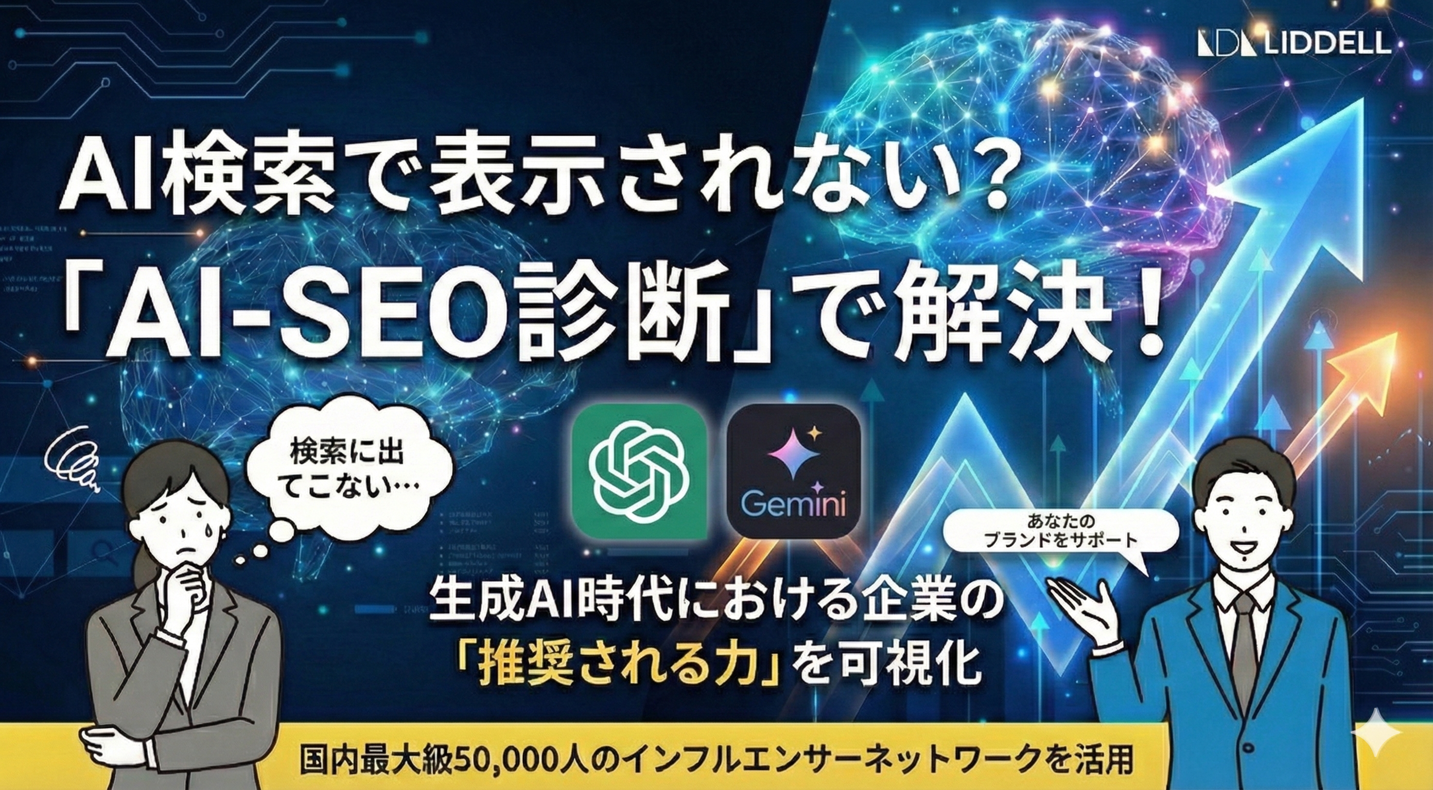 【国内最大級】 50,000人のインフルエンサーネットワークを活用した「AI-SEO（AI検索最適化）診断」を開始。生成AI時代における企業の「推奨される力」を可視化